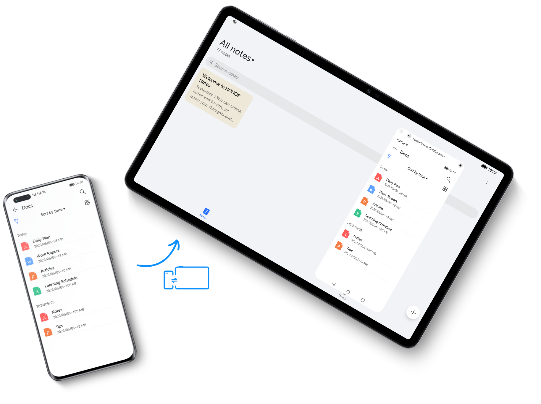 Collaboration multi-écrans : Tâche sur téléphone, synchronisation sur tablette