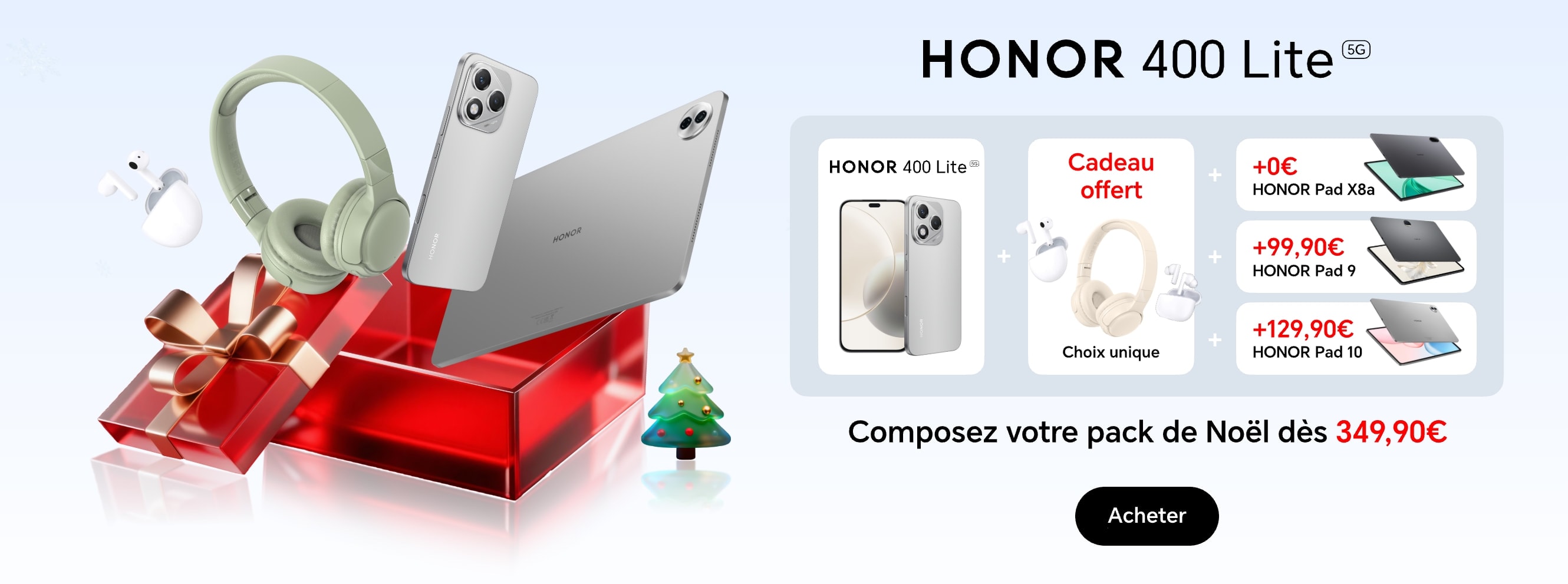 Composez votre pack de Noël HONOR 400 Lite dès 349,90€
