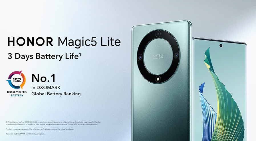 HONOR Magic5 Lite Launches in EU Markets, Takes the First Place in DXOMARK Battery Global Rankings