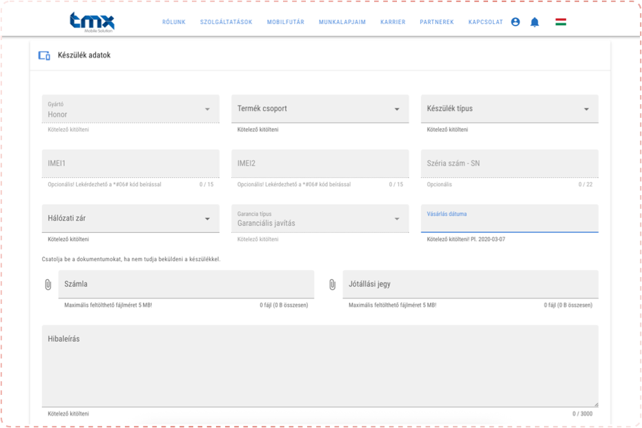 Töltsd ki a készülék adatait
