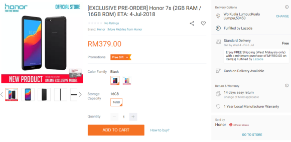 honor 7s is a budget fullview smartphone priced under rm400