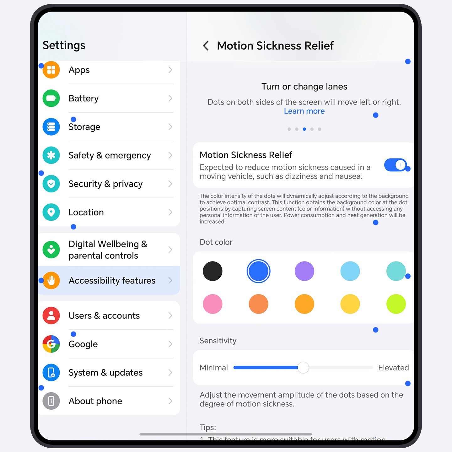 Motion sickness relief display