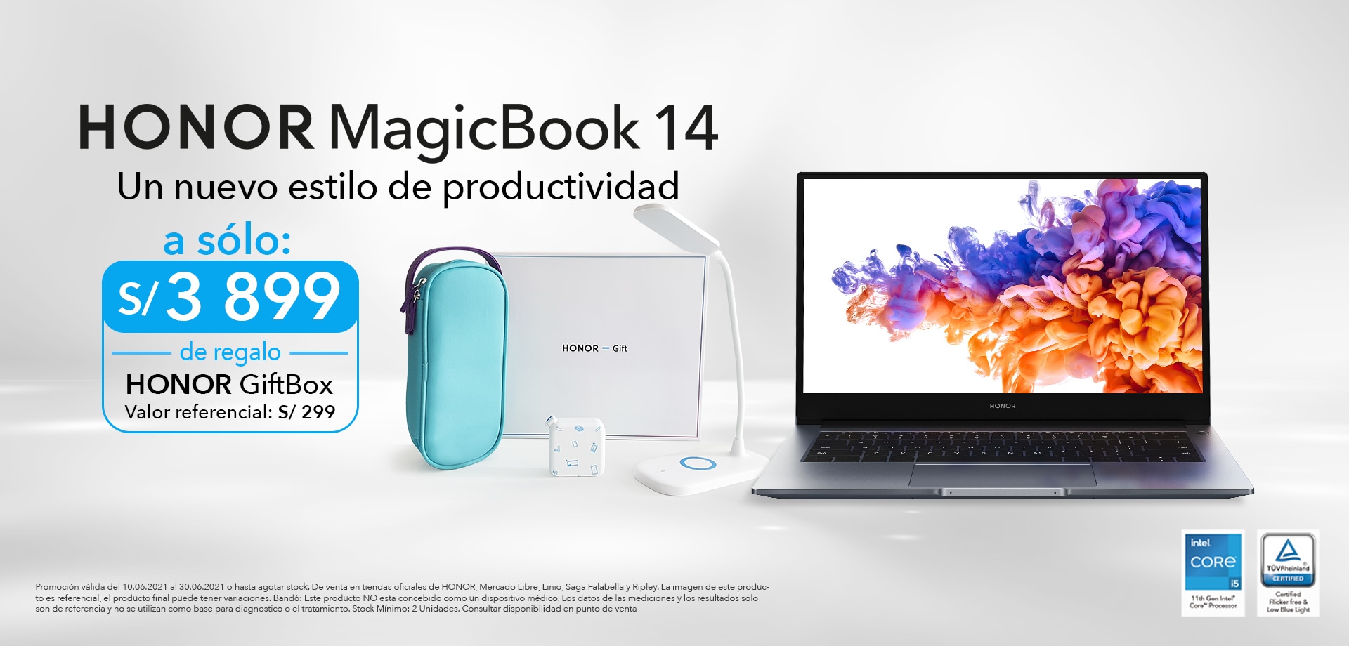 HONOR MagicBook14, Promoción Exclusiva, desde el jueves 27 al 15 de Junio, Un nuevo estilo de productividad, a sólo: S/3499, HONOR Band 6, HONOR CHOICE Earbuds X1